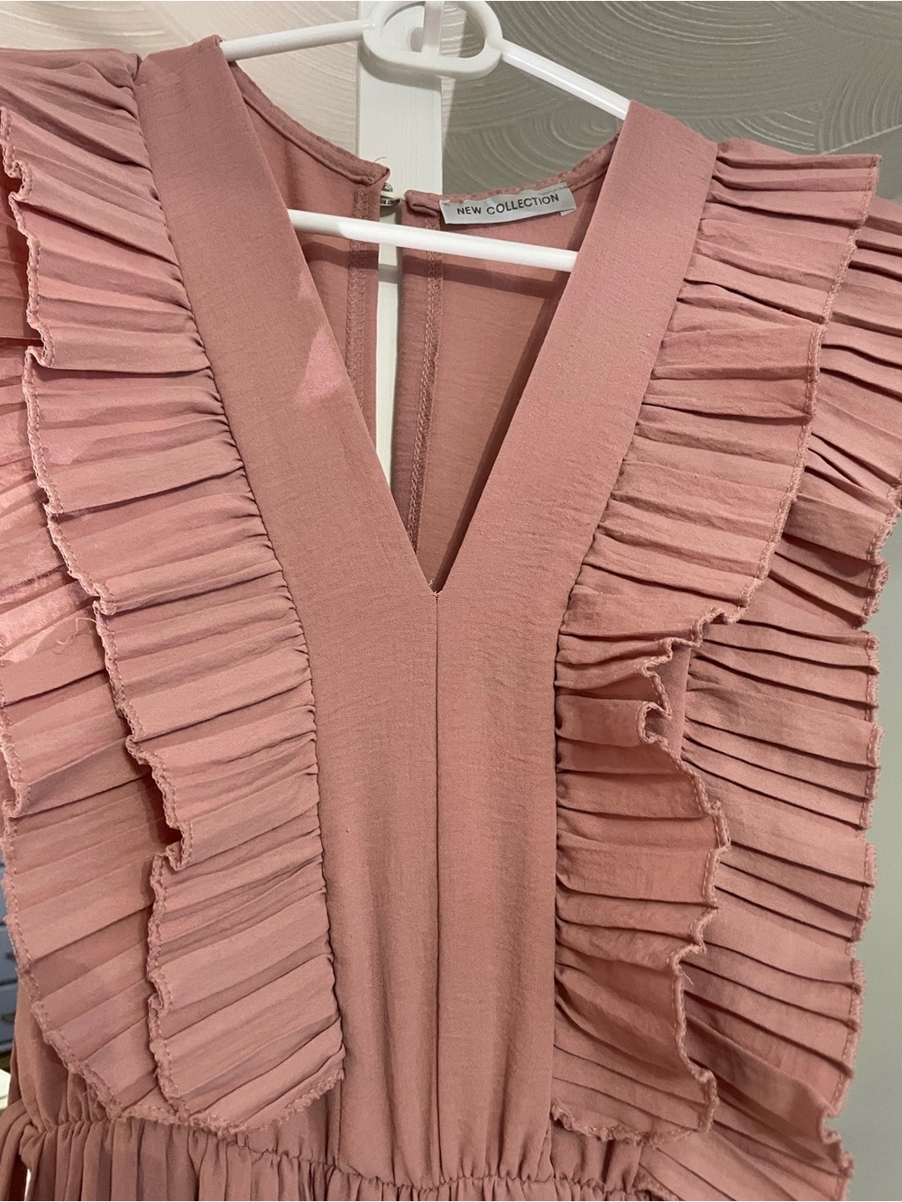 Ruffled V-Neck Pink Dress